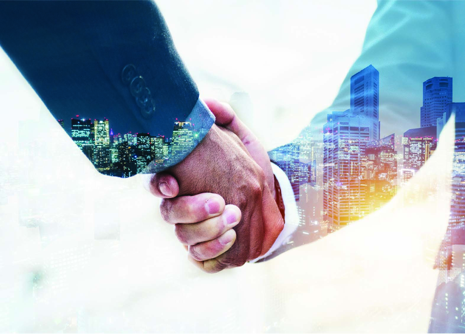NAKDİ KREDİLER welcome double exposure business man partner handshake 01
